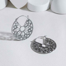 Load image into Gallery viewer, Sterling Silver Cathedral Rose Window Hoop Earrings
