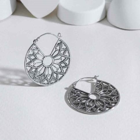 Sterling Silver Cathedral Rose Window Hoop Earrings