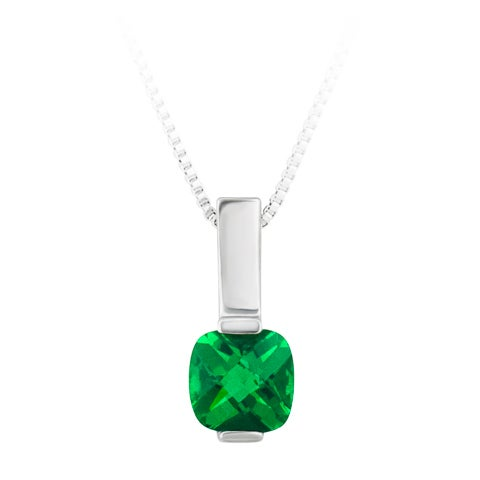 Sterling Silver Birthstone Necklace with Simulated Emerald