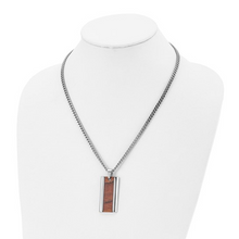 Load image into Gallery viewer, Stainless Steel Polished Koa Wood Inlay Enameled Pendant on a 20 inch Curb Chain Necklace
