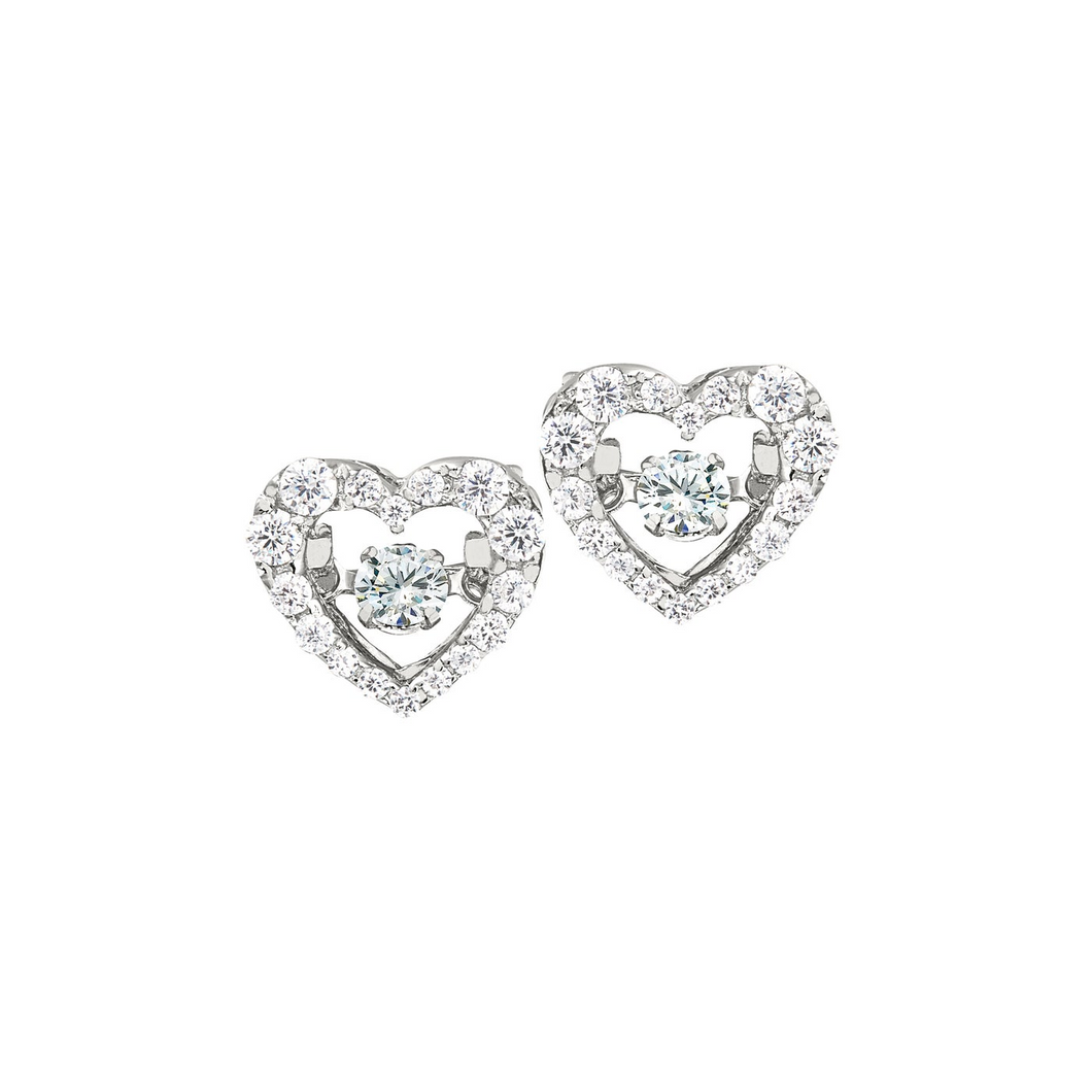 Sterling Silver Micropave Dancing Stone Heart Earrings with Simulated Diamonds