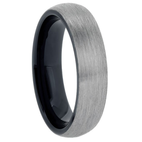 Tungsten Band with Brushed Center and Black Interior Size 10.5