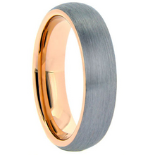 Load image into Gallery viewer, Tungsten Band with Brushed Finish and Rose Gold Plated Inside size 9.5
