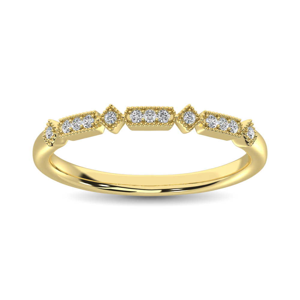 Vintage Geometric Shape Ring with Natural Diamonds in Yellow Gold