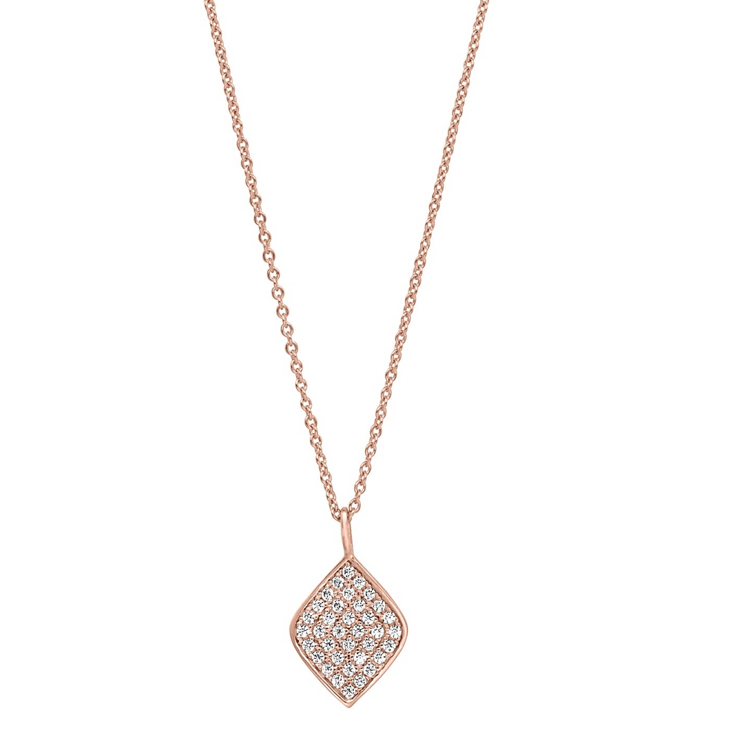 Rose Gold Finish Sterling Silver Micropave Diamond Shaped Pendant with Simulated Diamonds