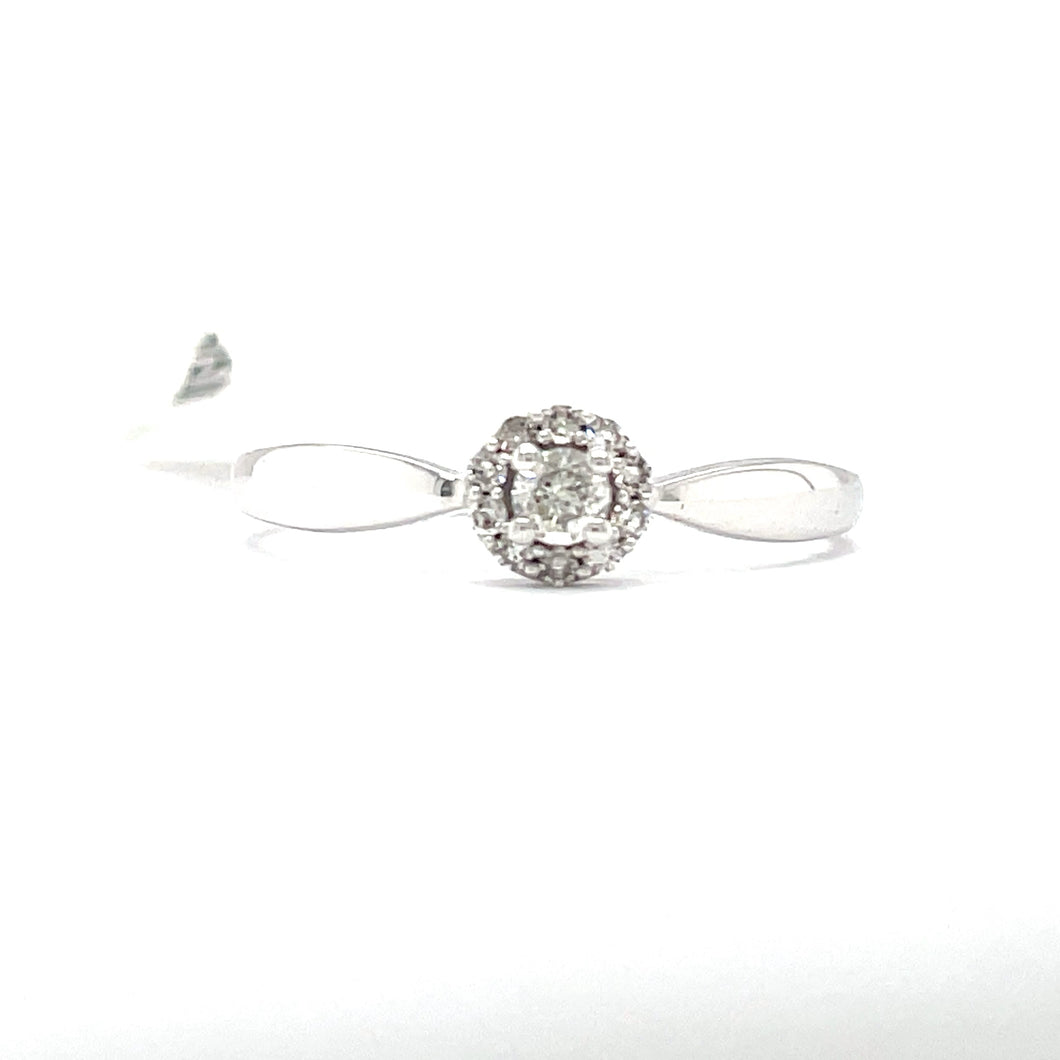 White Gold and Diamond Halo Engagement or Promise Ring
