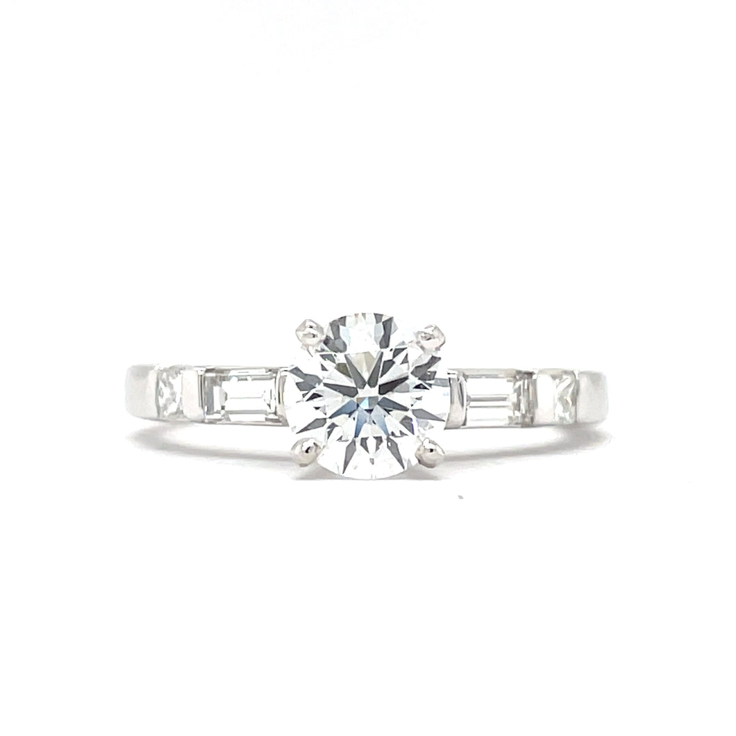 Lab Created Diamond Engagement Ring with Mined Diamond Baguette Accents