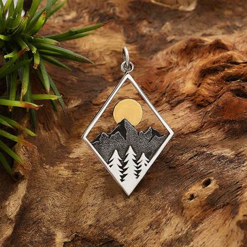 Sterling Silver Mountain Charm in Diamond Frame