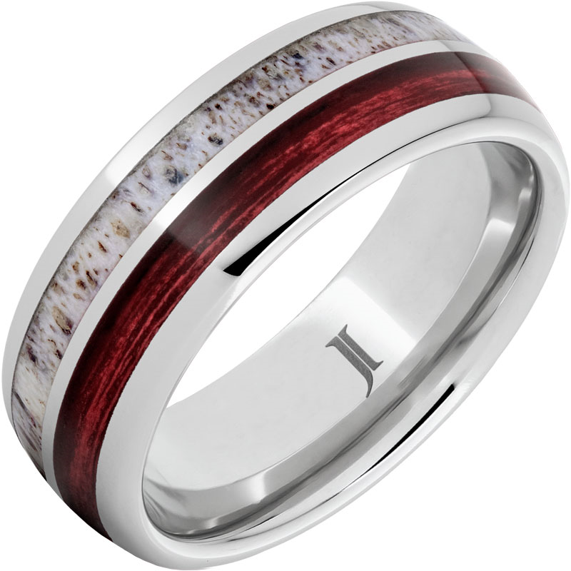 Barrel Aged™ Serinium® Ring with Cabernet Barrel Wood and Antler Inlays Size 11