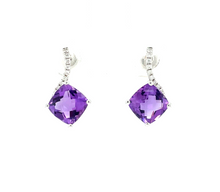 Load image into Gallery viewer, Cushion Cut Amethyst and Diamond Earrings
