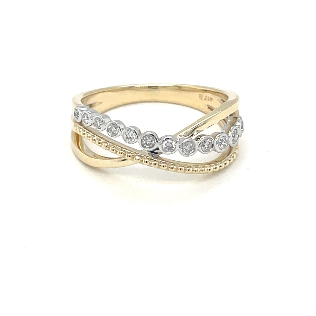 Two Tone Criss Cross Ring with Diamonds