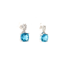 Load image into Gallery viewer, Cushion Cut Blue Topaz Earrings with Diamonds
