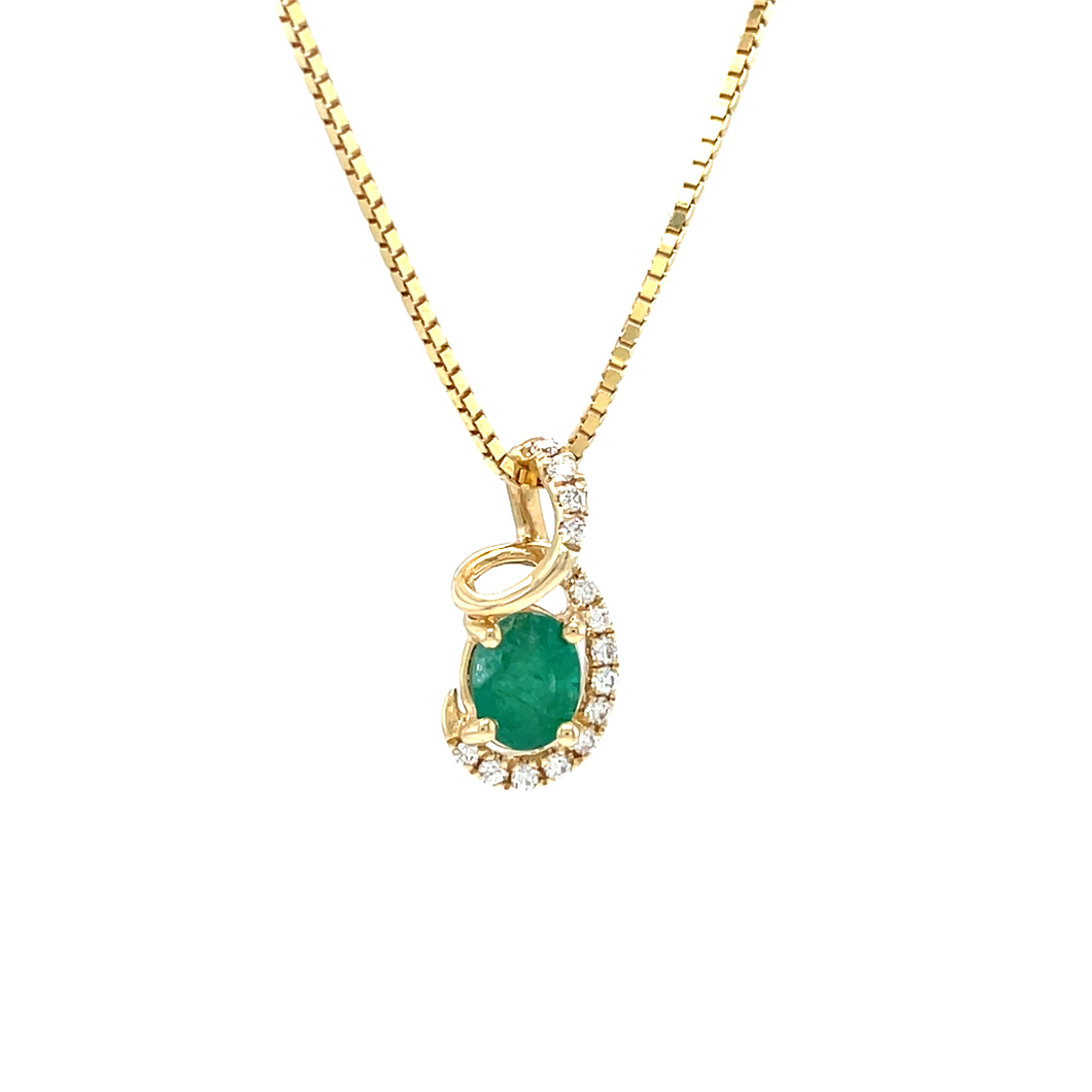 Emerald and Diamond Swirl Pendant