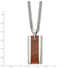 Load image into Gallery viewer, Stainless Steel Polished Koa Wood Inlay Enameled Pendant on a 20 inch Curb Chain Necklace
