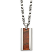 Load image into Gallery viewer, Stainless Steel Polished Koa Wood Inlay Enameled Pendant on a 20 inch Curb Chain Necklace
