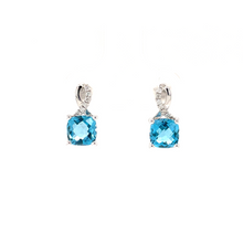 Load image into Gallery viewer, Cushion Cut Blue Topaz Earrings with Diamonds
