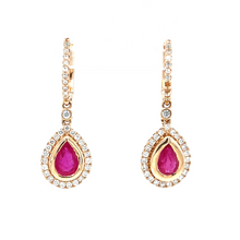 Load image into Gallery viewer, Hinged Hoop Earrings with Pear Shaped Rubies
