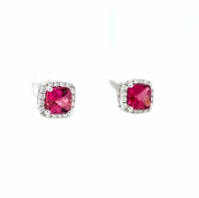 Load image into Gallery viewer, Cushion Cut Pink Tourmaline Stud Earrings with Diamond Accents
