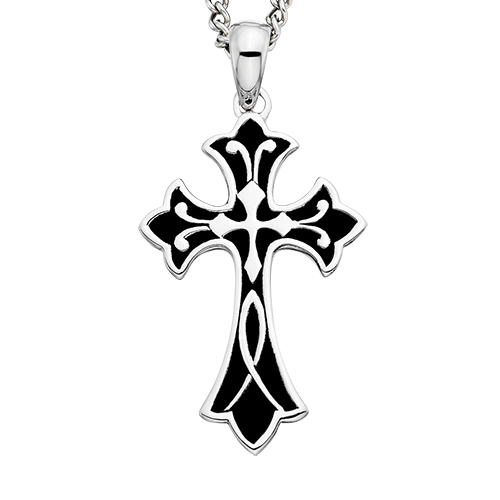 Sterling Silver Cross with Black Enamel Finish