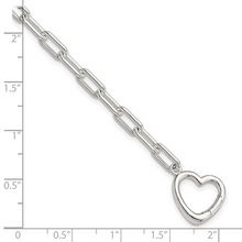 Load image into Gallery viewer, Sterling Silver Open Link 7.25in Heart Clasp Bracelet
