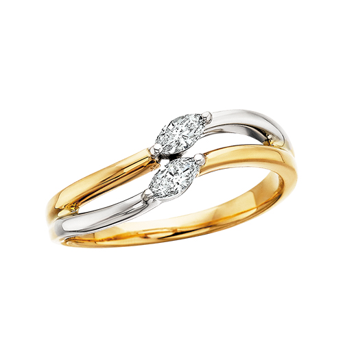 Two Tone Marquise Diamonds Side By Side Ring