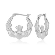 Load image into Gallery viewer, Small Claddagh Hoops in White Gold
