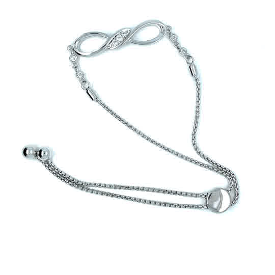 Sterling Silver and White Topaz Infinity Bolo Bracelet