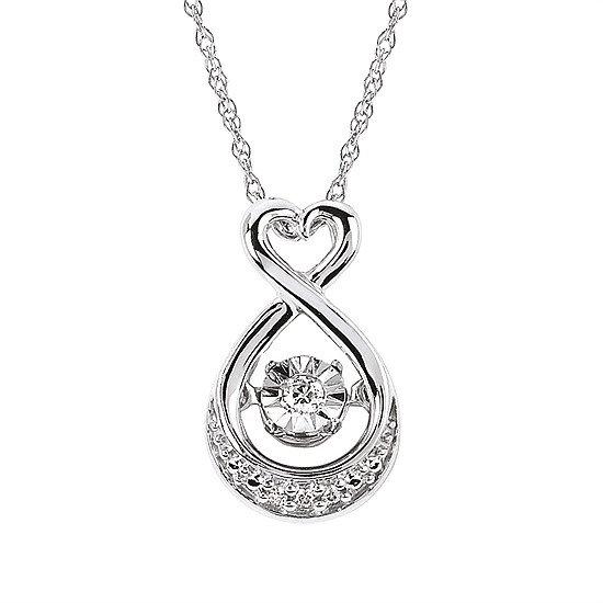 Natural Diamond Dancing Heart Drop Necklace in Sterling Silver