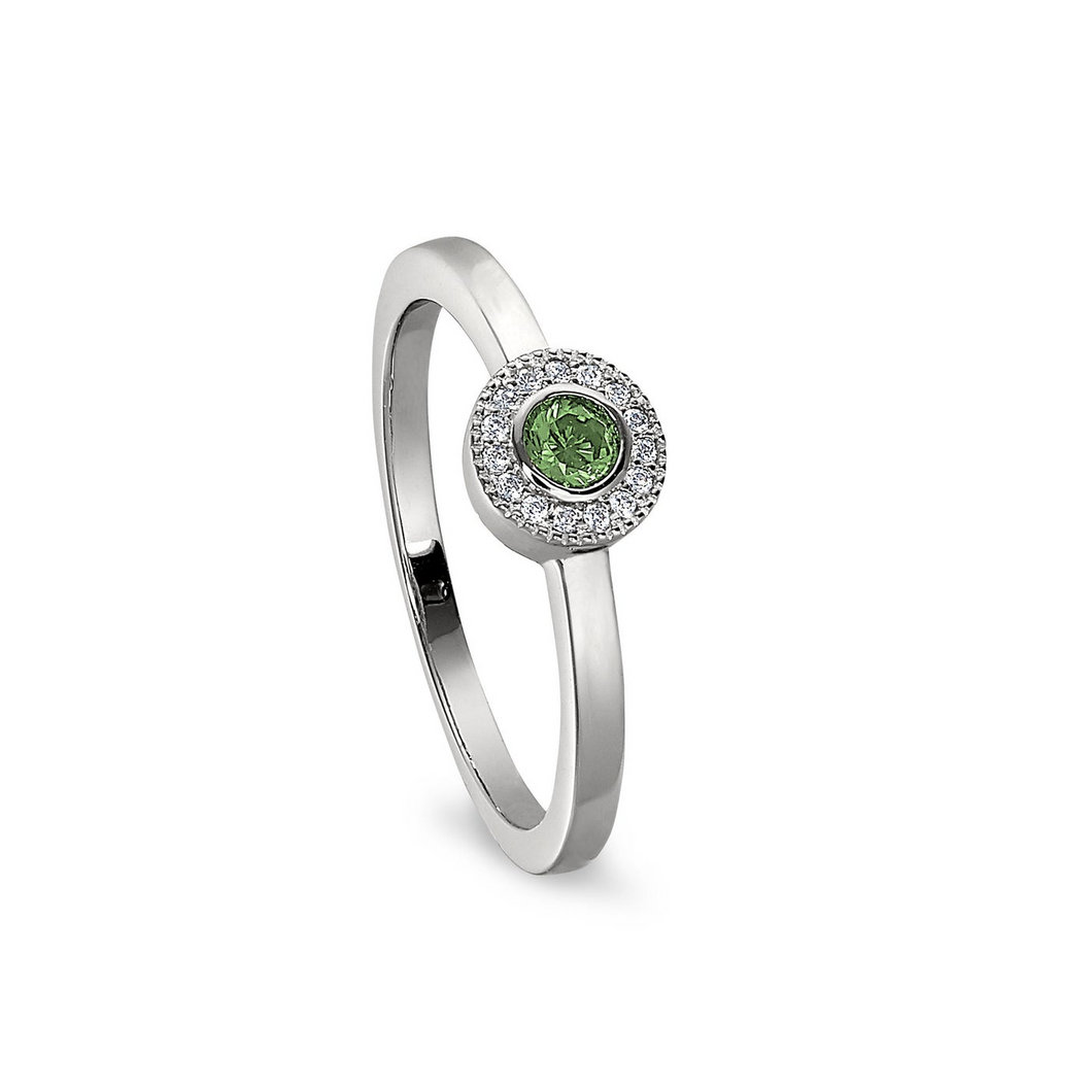 Sterling Silver Micropave Round Simulated Peridot Ring with Simulated Diamonds