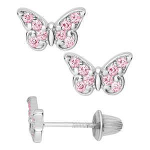 Pink Gemstone Butterfly Earrings with Safety Backs