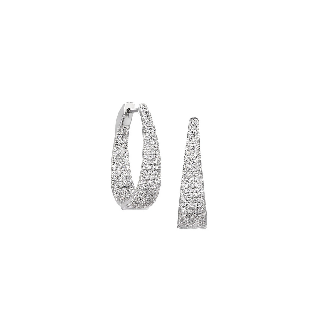 Sterling Silver Micropave Hoop Earrings with Graduated Simulated Diamonds