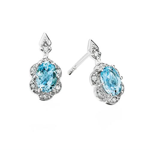 Vintage Diamond and Aquamarine Earrings in White Gold