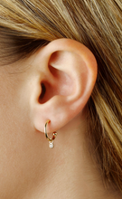 Load image into Gallery viewer, Yellow Gold Post Hoop Earrings with Diamond Dangles
