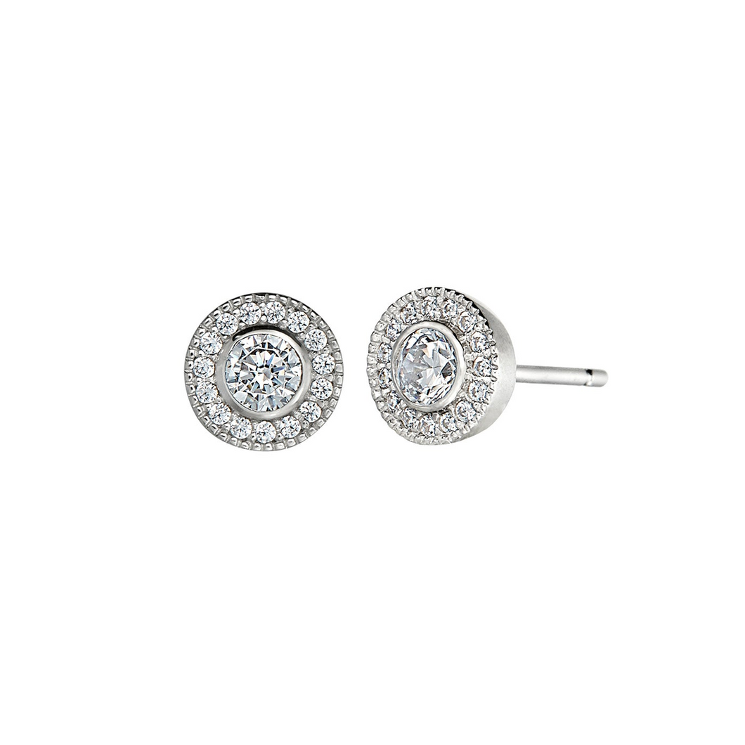 Sterling Silver Micropave Round Simulated Diamond Earrings with Simulated Diamonds