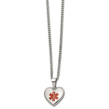 Load image into Gallery viewer, Stainless Steel Polished with Red Enamel Heart Medical ID Pendant on a 20 inch Curb Chain Necklace
