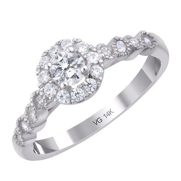 White Gold Vintage Inspired Diamonds Engagement Ring