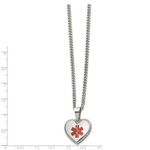 Load image into Gallery viewer, Stainless Steel Polished with Red Enamel Heart Medical ID Pendant on a 20 inch Curb Chain Necklace
