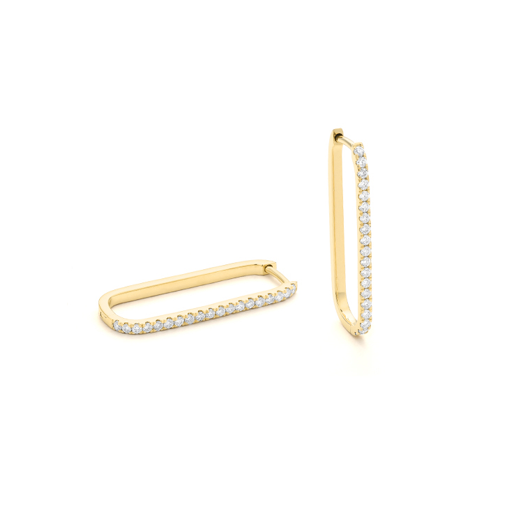 Yellow Gold Paperclip Diamond Hoop Earring