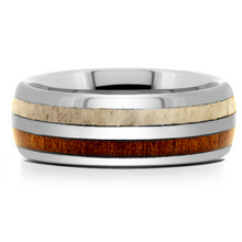 Load image into Gallery viewer, Tungsten band with Koa wood and antler inlay size 11
