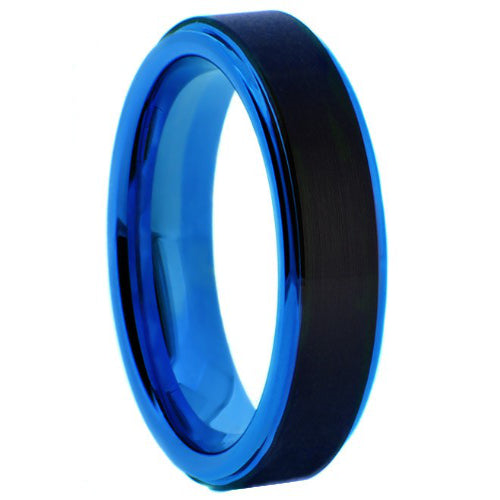 Black Tungsten Band with Blue Inner Sleeve Size 10.5