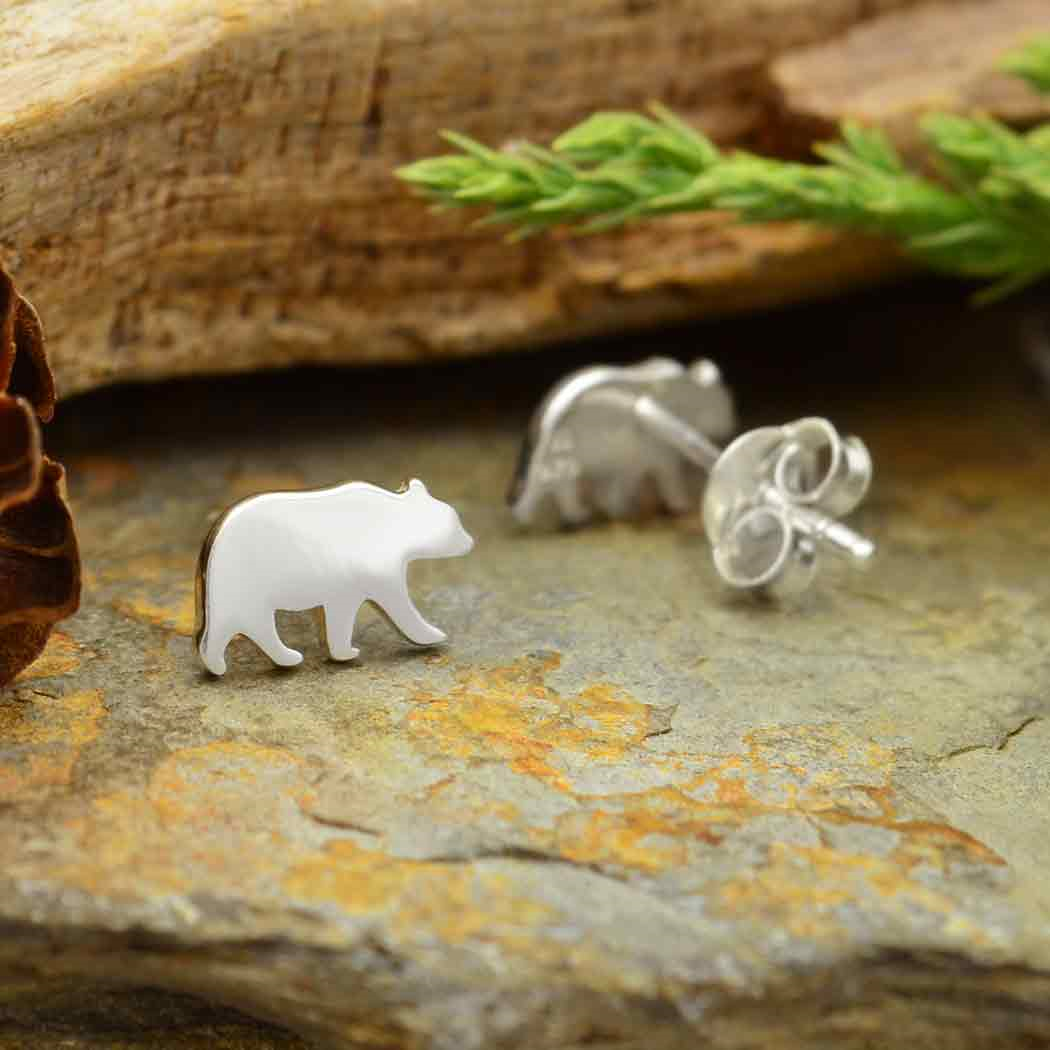 Sterling Silver Bear Stud Earrings