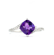 Load image into Gallery viewer, Cushion Cut Amethyst and Diamond Ring
