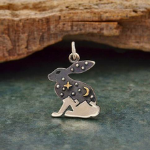 Load image into Gallery viewer, Sterling Silver Hare Charm with Bronze Star and Moon
