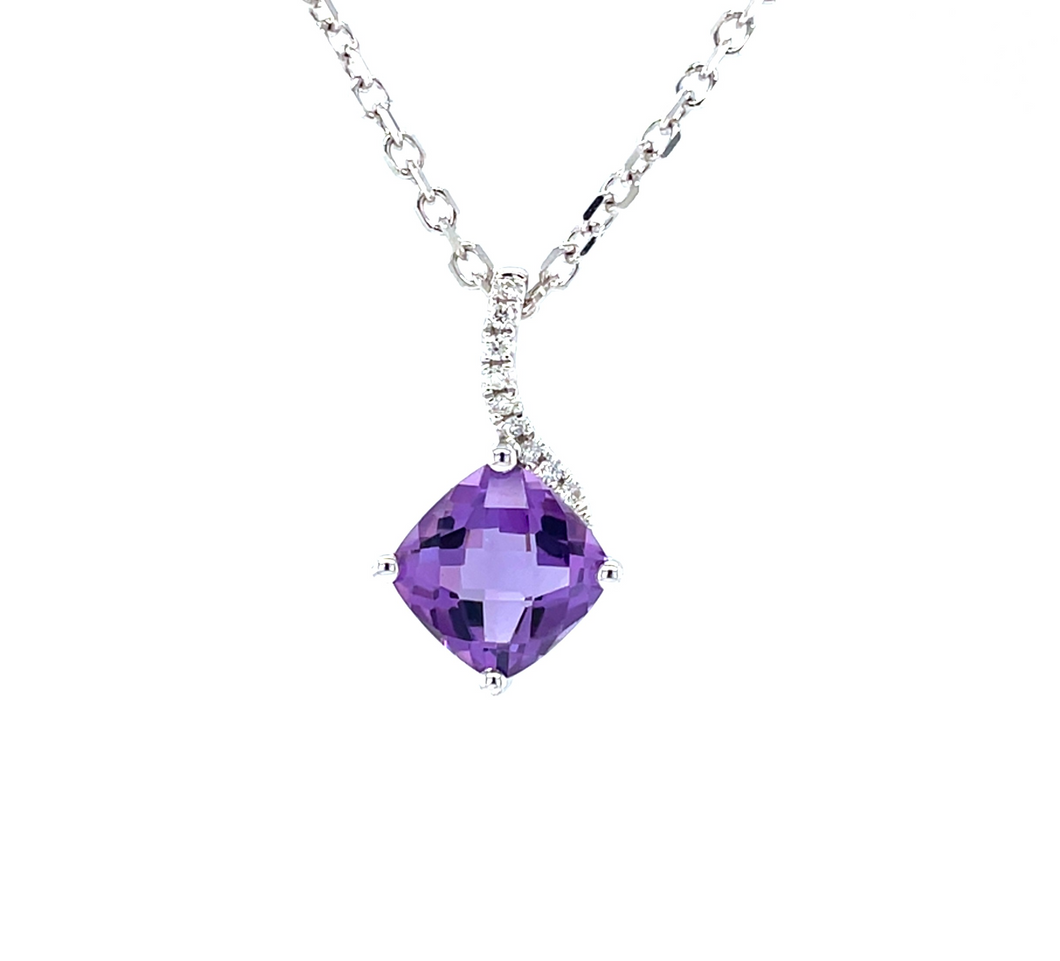 Cushion Cut Amethyst and Diamond Pendant