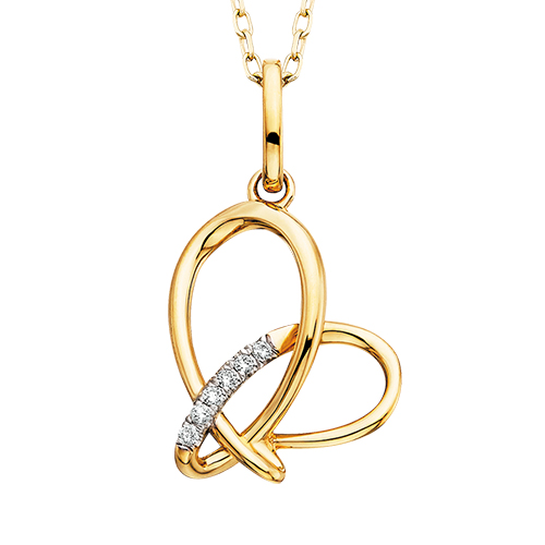 Yellow Gold Diamond Heart Ribbon Necklace