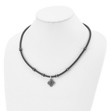 Load image into Gallery viewer, Stainless Steel Polished Black IP-plated with CZ Black Leather 21 inch Necklace
