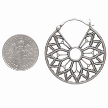 Load image into Gallery viewer, Sterling Silver Cathedral Rose Window Hoop Earrings
