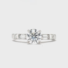 Load and play video in Gallery viewer, Lab Created Diamond Engagement Ring with Mined Diamond Baguette Accents
