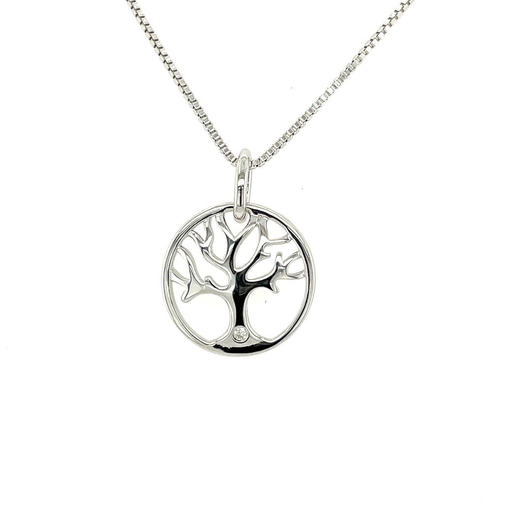 Diamond in Silver Tree of Life Necklace