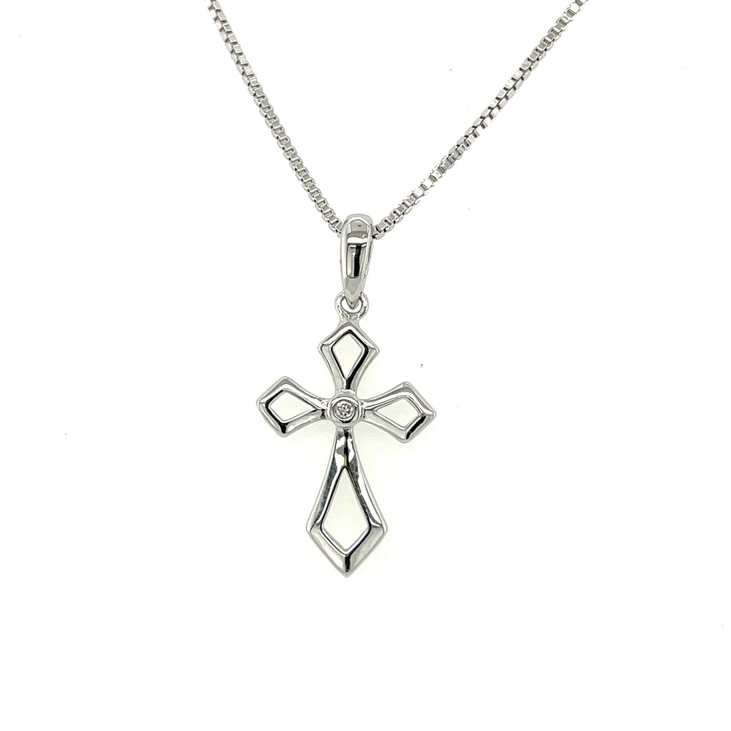 Diamond in Silver Cross Necklace